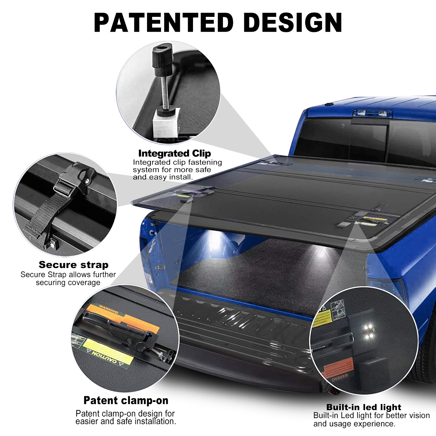 5FT Hard Truck Bed Tonneau Cover For 2005-2015 Toyota Tacoma Tri-Fold w/ Lamp