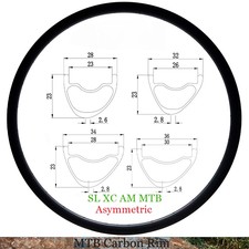 29er 28/32/34/36X23mm XC AM MTB Carbon Rims Asymmetric Tubeless Bicycle Wheels