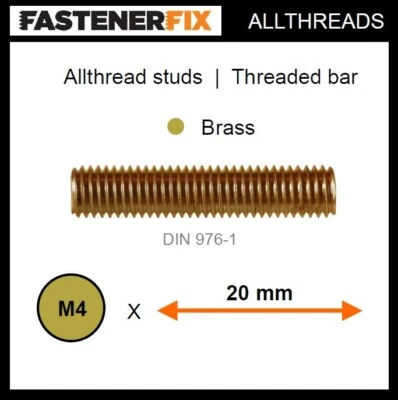 FASTENERFIX M4 x 20 mm allthread brass studs, threaded bar to DIN 976-1 (200 pack)