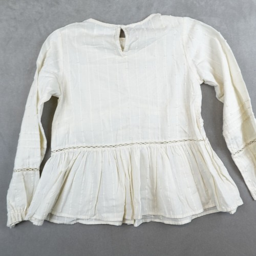 Zara Girls Eyelet Embroidered Blouse Size 10 Cream Long Sleeve - Picture 5 of 6
