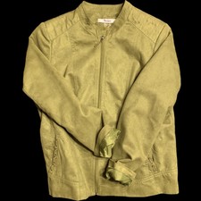 Women’s Olive Green Suede Jacket By Tanjay Size 10 Faux Material Velvet Feel!