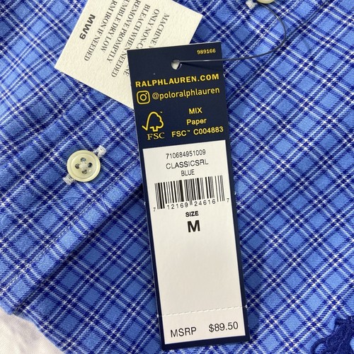 Polo Ralph Lauren Dress Shirt Mens Medium Blue Button-Down Plaid New - Picture 8 of 13