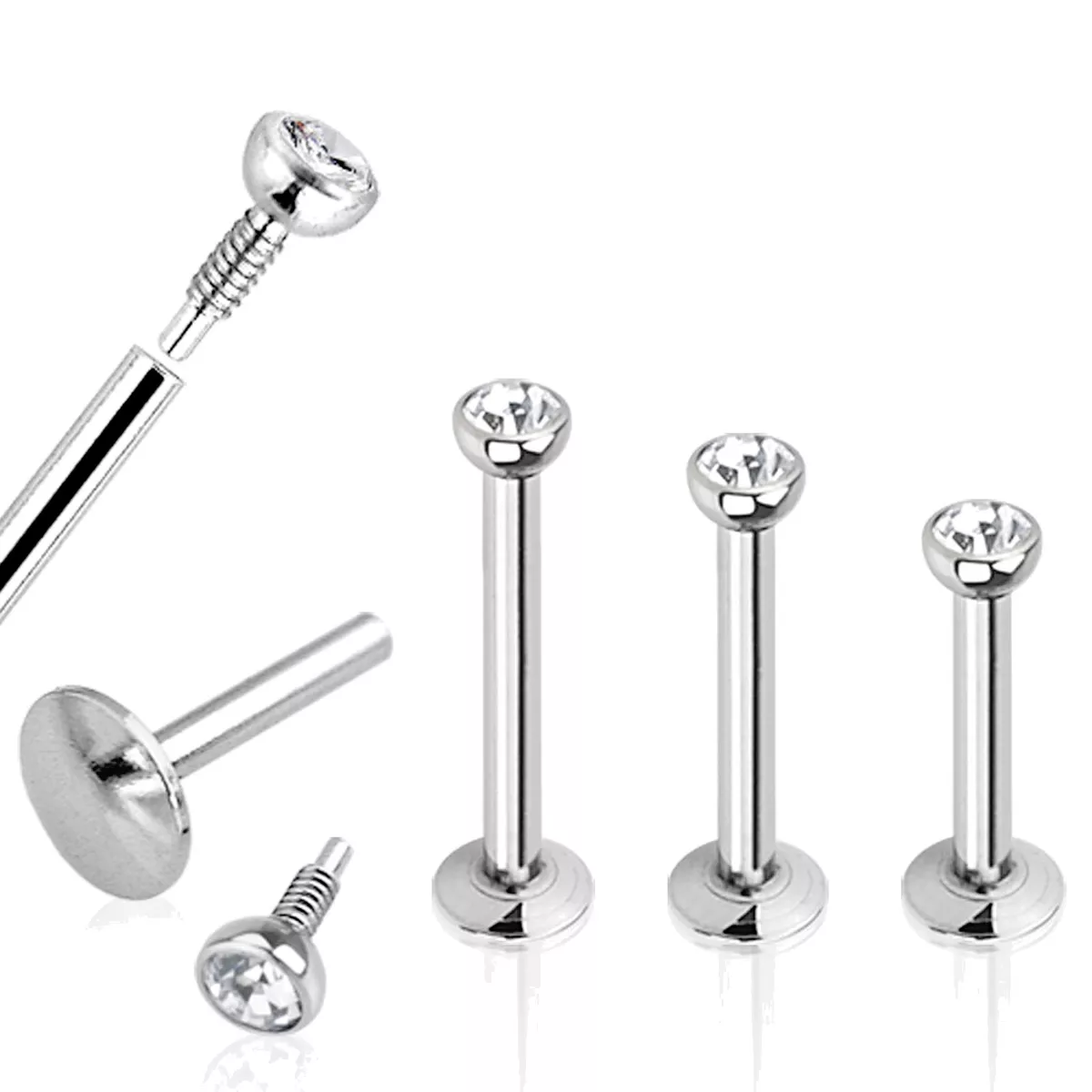 CLEAR 2MM CZ MONROE LABRET LIP RING BODY PIERCING INTERNALLY THREADED RING