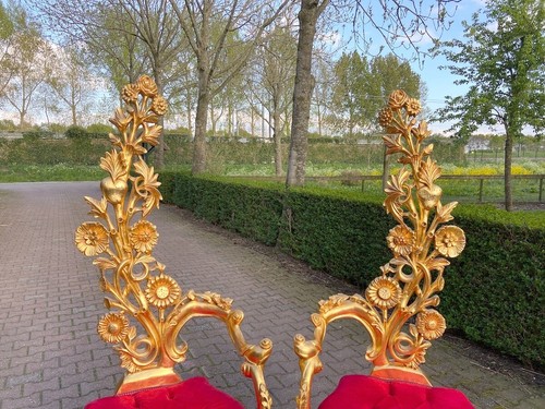 Chairs - Italian Baroque Red Velvet Thrones, Gold Leaf, High-Back Pair - Picture 10 of 20