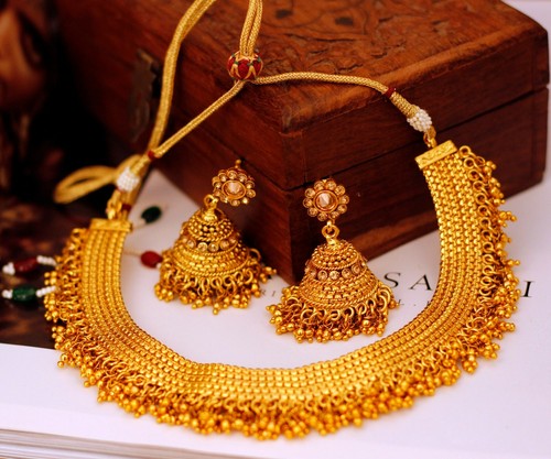 Indian Fashion Choker Necklace Set Gold 