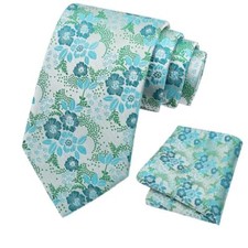 Ties for Men Floral Tie and Pocket Square Sets, Men's Neck Ties and Green