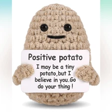 Small Cute Crocheted 3” Positive Potato Knitted Doll with Motivational Card