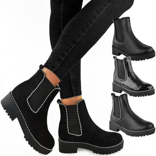 Womens Studded Chunky Chelsea Biker 
