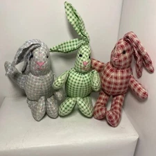Handmade Plush Rabbit Lot:of 3 Stuff: Blue,Red,Green. Craft Animal.