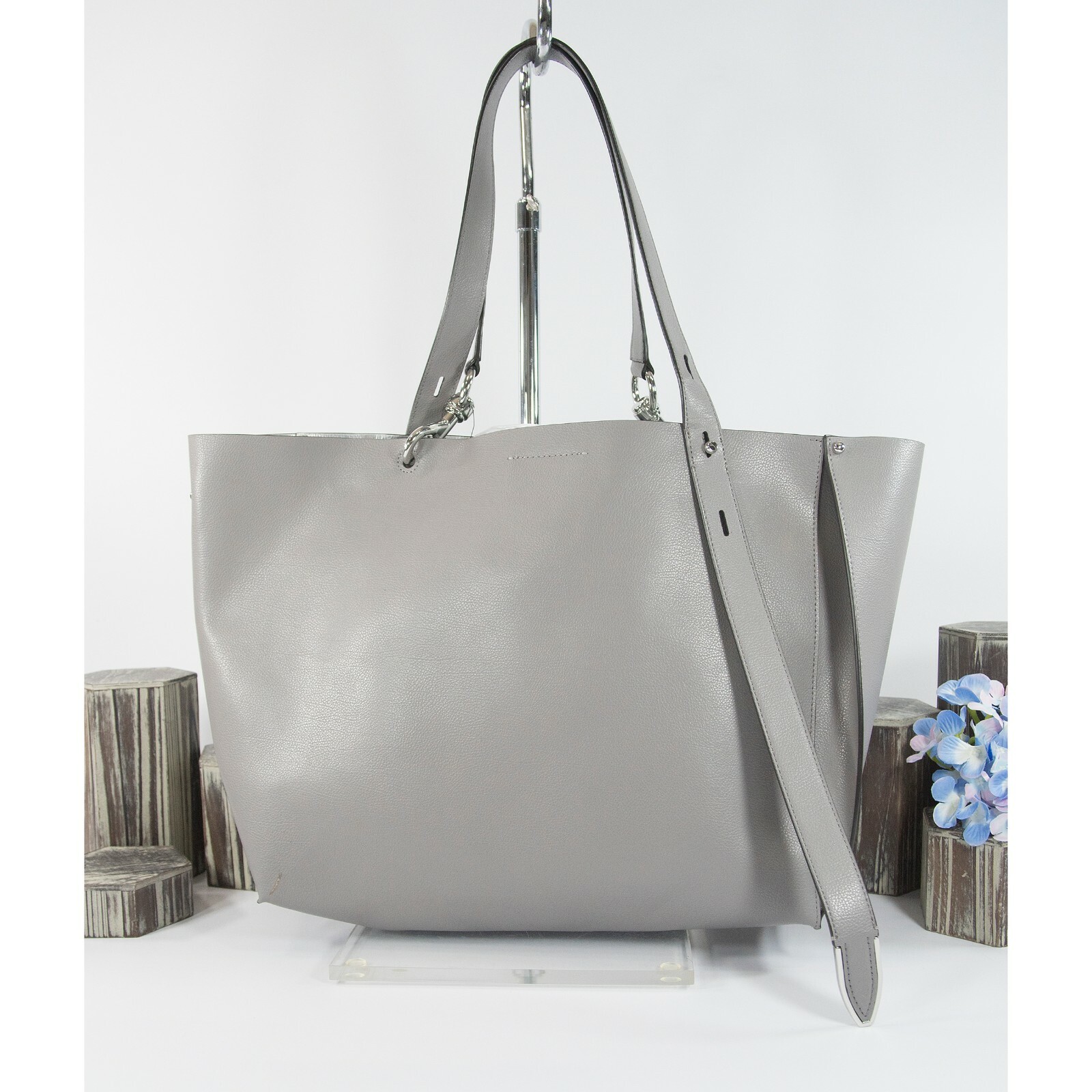 Rebecca Minkoff Grey Leather Large Stella Tote Ba… - image 1