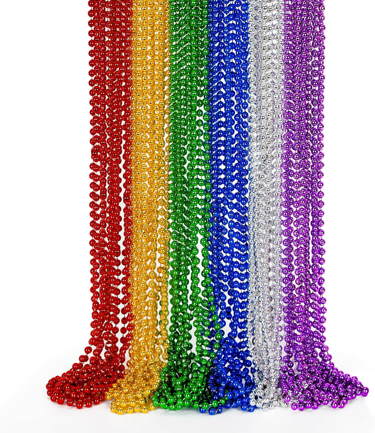 Mardi Gras Beads, 24PCS Metallic Colorful Bead Necklace Party Favors, 6 Kinds of