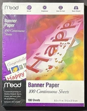 Mead Banner Paper 100 Continuous Sheets 8.5 x 11 in. New Sealed 39152