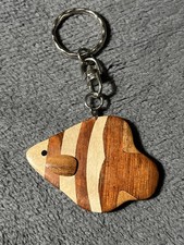 Hand-carved wooden fish keychain. Three-tone color. An angel fish Lovely gift