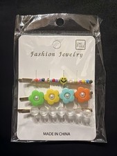 Multicolor Beaded Floral Flower Hair Clip Set for Girls, Smiley, Metal/Plastic  