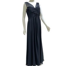 New Ralph Lauren BabyDol Maxi Evening Gown Navy Grecian Draped Sheer Top NWT 10