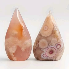 Lot Of 2 Pink Flower Agate Teardrop Ornament Flames - USA