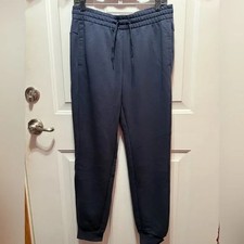 Women s Adidas Black Jogger Sweat Pants with White Letters Front Pockets Size M