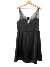 American Eagle Dress Size 14 Black Mesh Illusion Babydoll Mini Satin Goth NWT