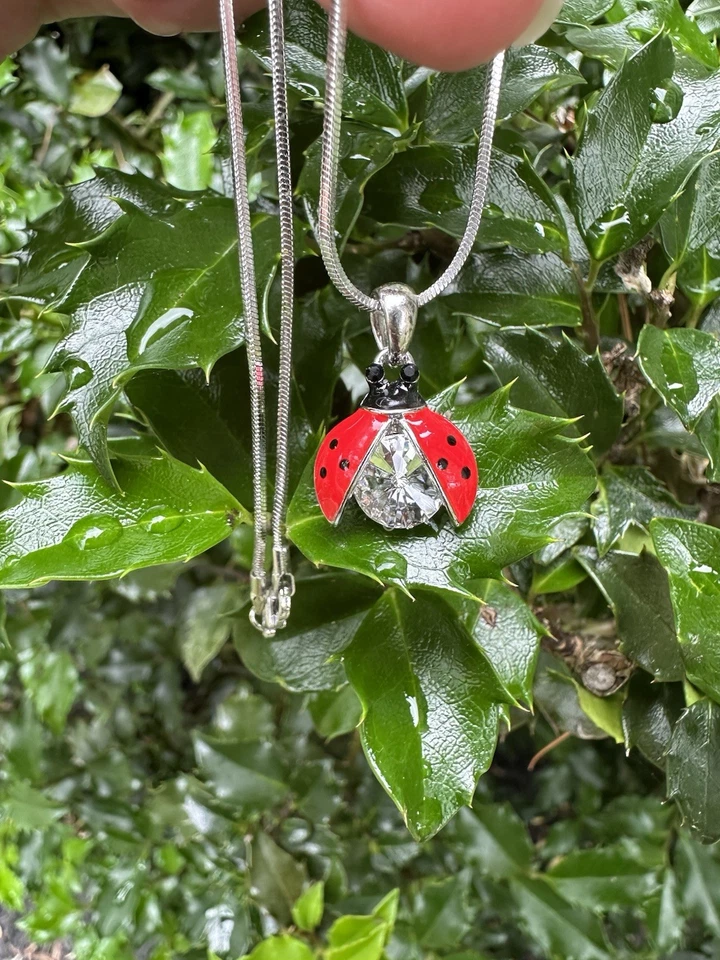 红色瓢虫施华洛世奇水晶女士虫瓢虫昆虫女孩项链 — 第 3/4 张图片