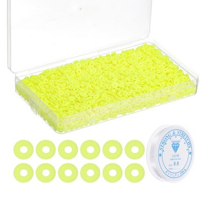 4000 Pcs 6mm Flat Round Clay Spacer Bead Bracelet Making Kit, Fluorescent Yellow