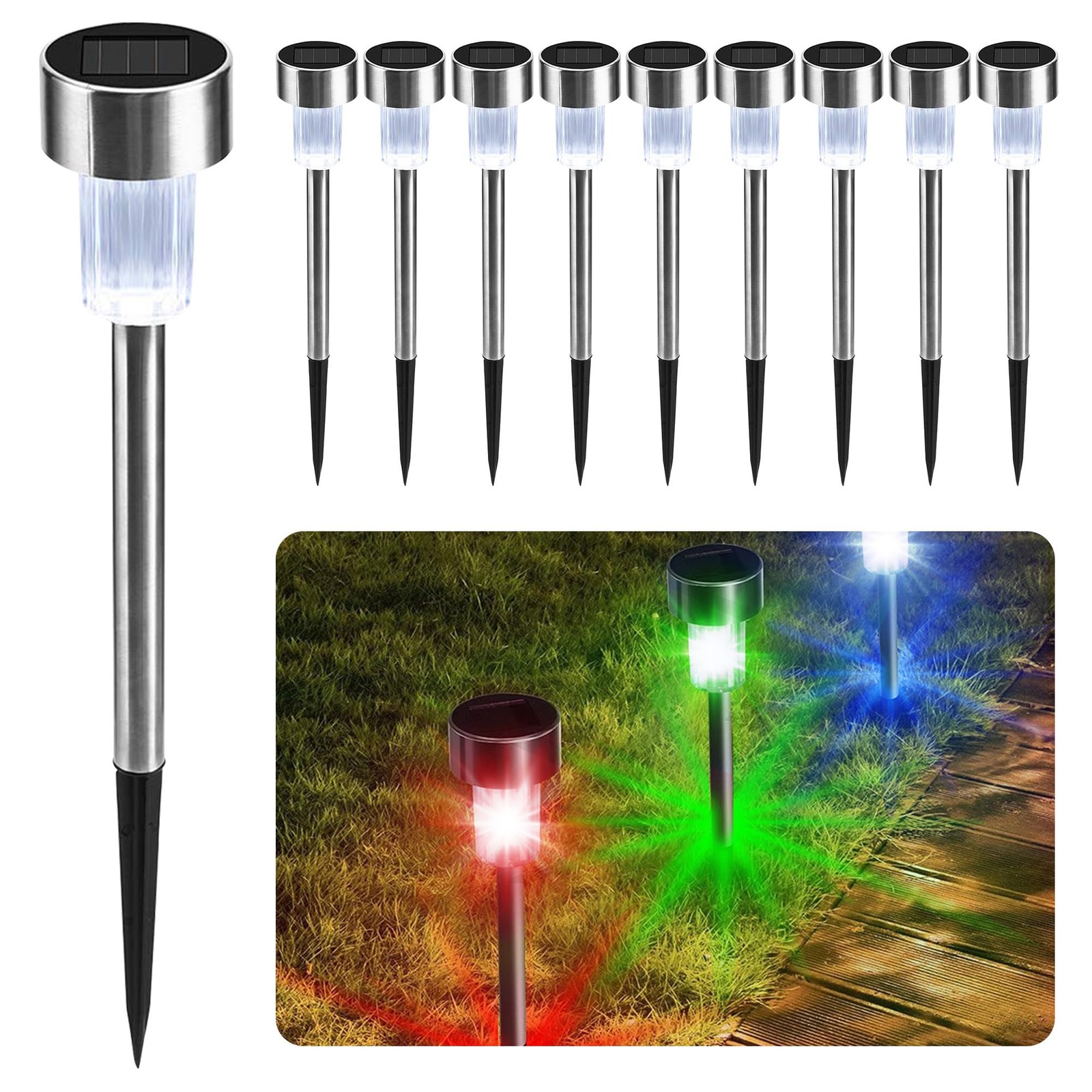 CUQOO Solar Garden Stake Lights – 10 Pack Colour-Changing Colour Changing