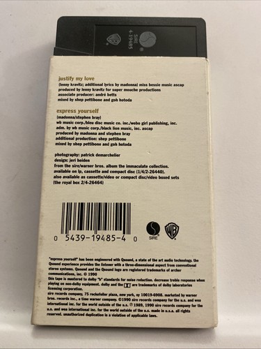 Madonna – Justify My Love NM/VG Cassette Single 2 tracks Canada 1990 91 94854 - Picture 2 of 4