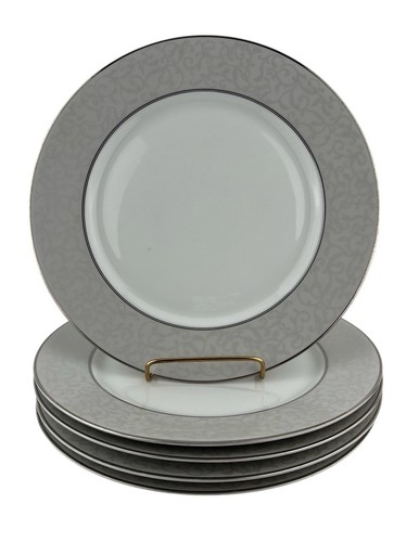 5 MIKASA CHINA PARCHMENT Platinum DINNER PLATES 10 3/4" Scroll Great Condition - Picture 2 of 12