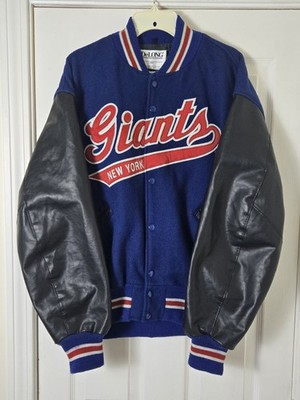 Rare Vintage DeLong New York Giants Varsity Letterman Wool Leather Jacket XL