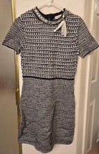 New! Tory Burch Embellished Fringe Tweed Dress Silver Womens S Small MSRP $698