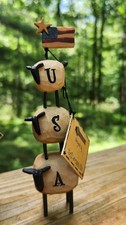 USA Sheep with Flag Primitive Figurine by Blossom Bucket 2007 - New WT Patriotic