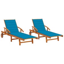 Sun Lounger Blue (Cushions), Natural Wood Sun Lounger Blue (Cushions), Natural Wood - Image 1