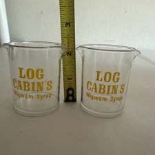 2 VTG Log Cabin’s Wigwam Syrup’ Double Spout Mini PLASTIC Cup Dispenser Beaker