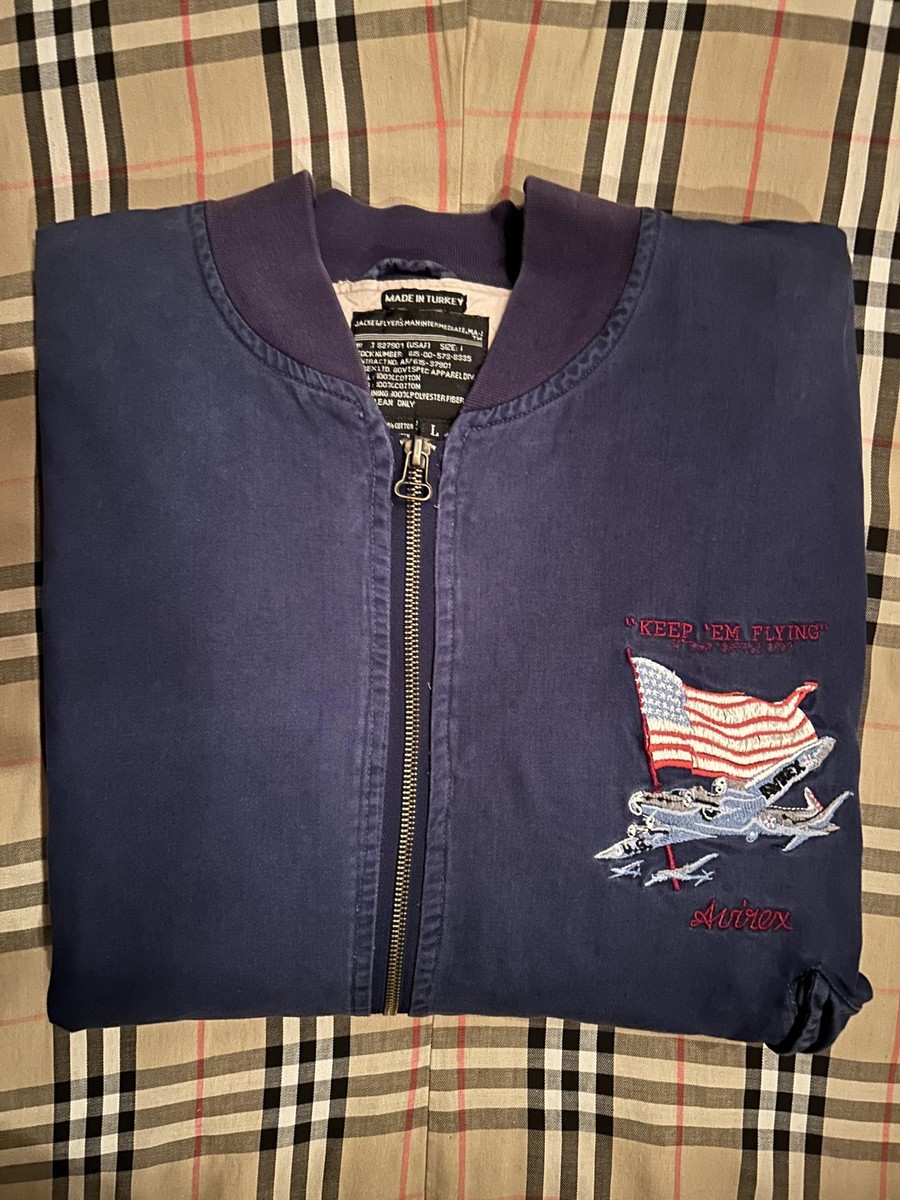 1990 Avirex MA-1 Bomber Air Force Flight Jacket Men's Large Blue