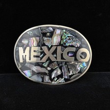 Mexico Alpaca Metal Abalone Shell Belt Buckle