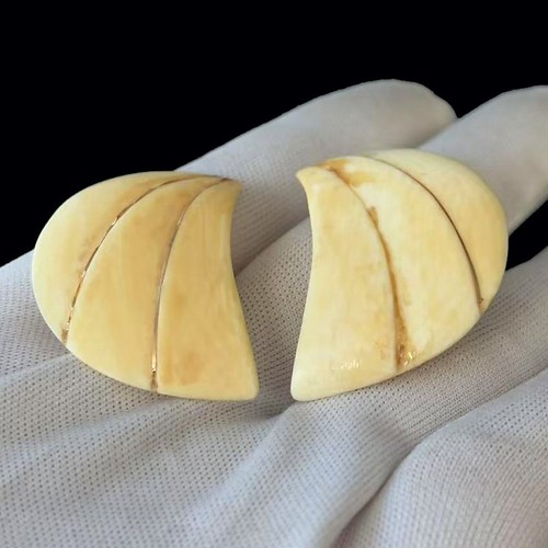 European Antique Celluloid Bracelet Earrings SET 14K 585 Yellow Gold Hallmarked - Picture 10 of 13