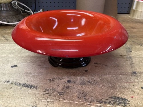 Gorgeous Vintage Fenton Flame / Coral Red Rolled Rim Console Bowl With Stand