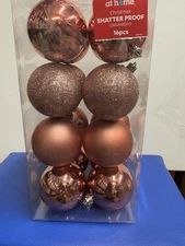 At Home store 16pc Shatterproof Christmas Ornament set Rose Gold Holiday 2.7”in