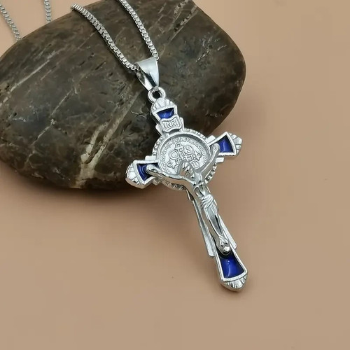 925 Sterling Silver 3D Catholic Crucifix Christian Jesus Christ Cross Necklace