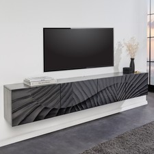 Massives TV-Lowboard SCORPION 200cm schwarz hängend Mangoholz 3D-Design