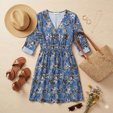 Robert Louis Women’s Fit & Flair Blue Dress With Black White Floral