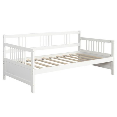 Twin Size Wooden Slats Daybed Bed Sofa Support Platform Sturdy W/Rails White