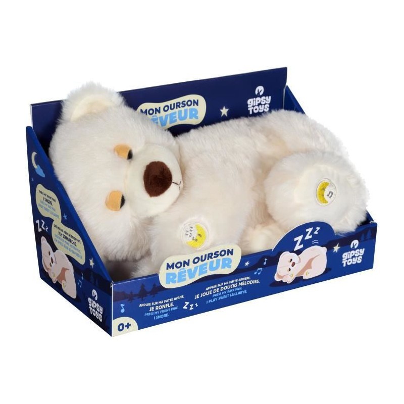 Ourson rêveur sonore Gipsy Toys peluche de 30cm pour nuit paisible