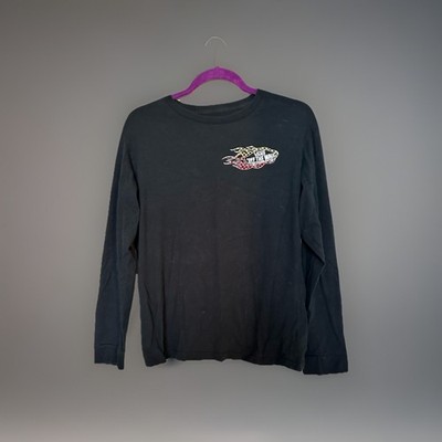 Vans Black Long Sleeve Tee with Multicolor Flame Chest Logo Sz 14