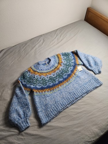 Free People Festive Frost Sweater Womens Sz Small Colorful Comfort Ice Blue NWT - Picture 2 of 10