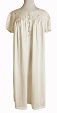 Kayser Womens Vtg 60s Ivory Nightgown Size L Embroidered Floral Yoke Knee Length