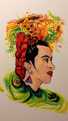 FRIDA KAHLO ORIGINAL PAINTING BY M812 9X12 INK ON HEAVYWEIGHT PAPER COLORFUL ART