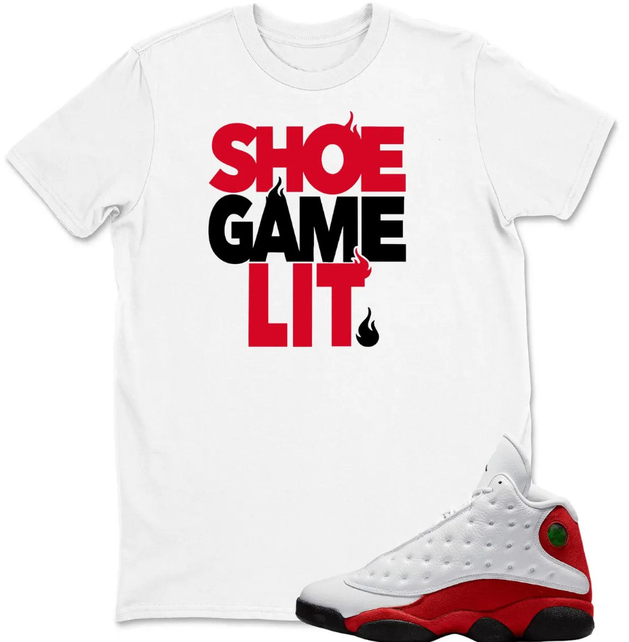 Game Shoe LIT Shirt Black to Match Jordan 13 OG Chicago Red/White