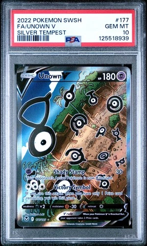 2022 POKEMON SWORD & SHIELD SILVER TEMPEST #177 FULL ART/UNOWN V PSA 10