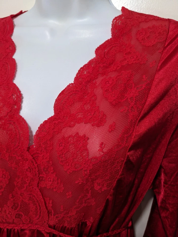 Maxi Bata Gilead Vintage Manga Larga Mujer L Roja Hecha en EE. UU. Glamour #300L Foto 4 de 4