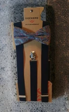 Men's Bow Tie And Suspender Set Dockers Blue Multi Color Paisley Brand NEW